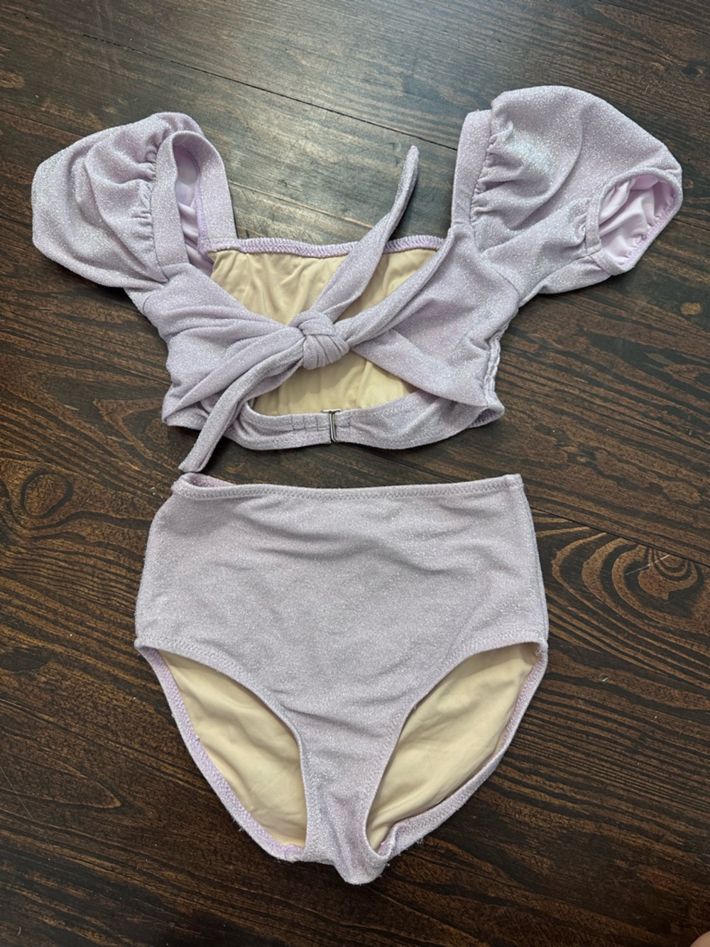 Girls' Shimmery Lavender Two-Piece High-Waist Bikini